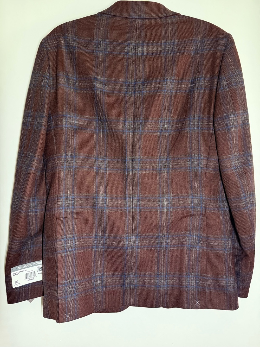 Michael Kors Men's Classic Fit Plaid Sport Coat in Brick/Blue - Picture 4 of 10